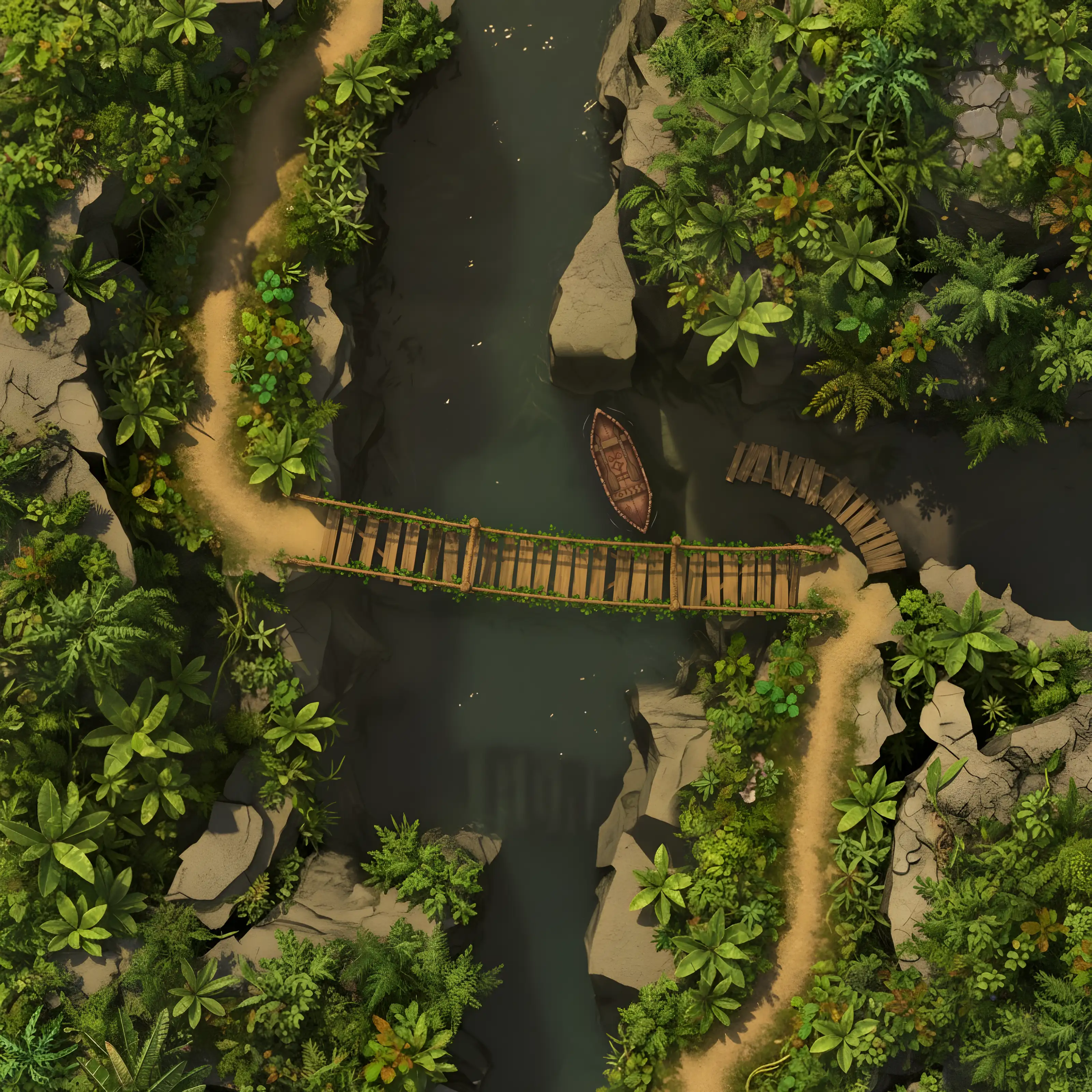 Dangling Rope Map BatlGrid | AI Battlemap Creator for D&D, Pathfinder & TTRPG | VTT Ready